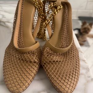 Bottega Veneta Brown Mesh Heels with Gold Chain